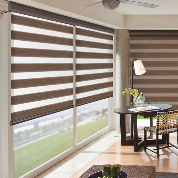 Soft gauze curtain in a modern room with semi-shading electric zebra design.