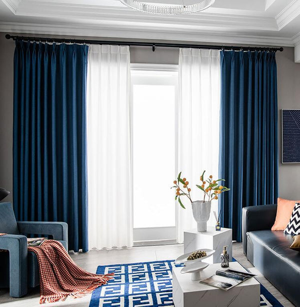 Thicken shading curtain in dark blue with sound-absorbing cloth for bedrooms.