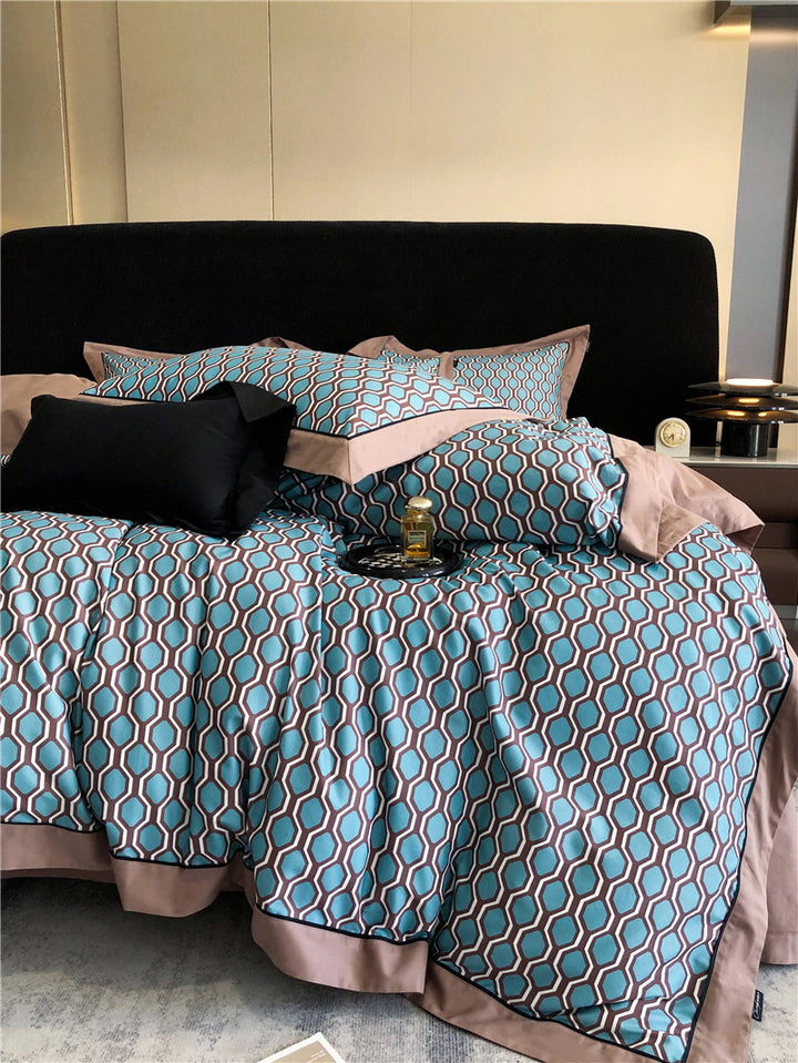 Long-staple Cotton Printed Four-piece Bedding Set Cotton BeddingProduct information:
 
 Pattern: geometric pattern, plant flowers
 
 Size specification: 1.5-1.8 M bed [M] [suitable for 200 x230cm duvet insert],1.8-2.0 M bed [L] [0nullLofinelong-staple cotton