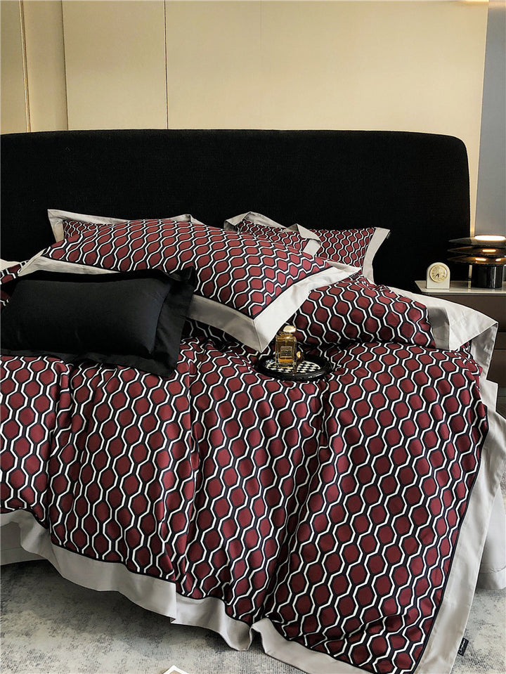 Long-staple Cotton Printed Four-piece Bedding Set Cotton BeddingProduct information:
 
 Pattern: geometric pattern, plant flowers
 
 Size specification: 1.5-1.8 M bed [M] [suitable for 200 x230cm duvet insert],1.8-2.0 M bed [L] [0nullLofinelong-staple cotton