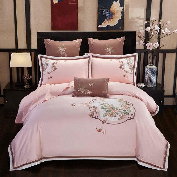 Chinese national style beddingBed fabric: long staple cotton
 
 Printing and dyeing process: reactive printing and dyeing
 
 Weaving process: Satin
 
 Style and technology: hemming0nullLofineChinese national style