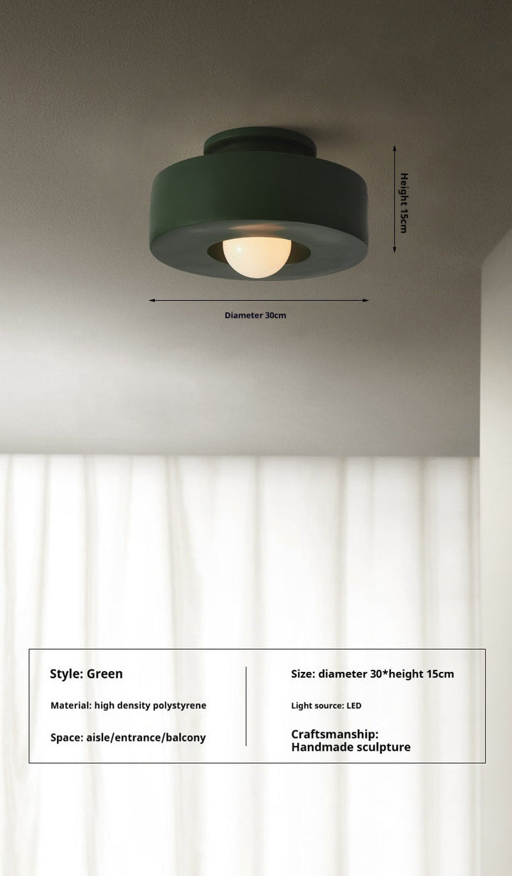 Nordic minimalist ceiling light fixture in green with warm light option, ideal for bedroom or dining room.