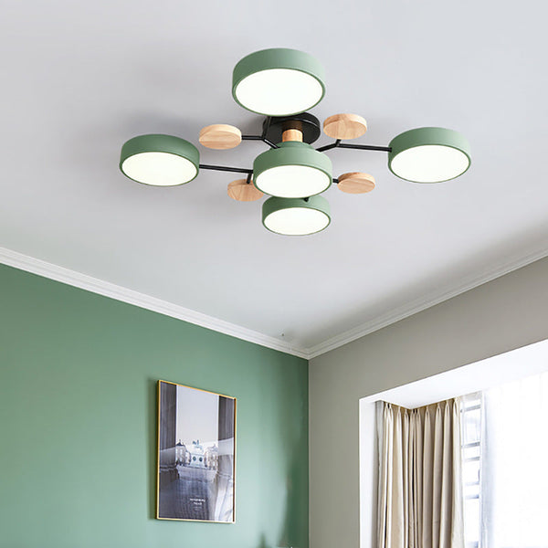 Modern minimalist Scandinavian green ceiling light for small apartments.