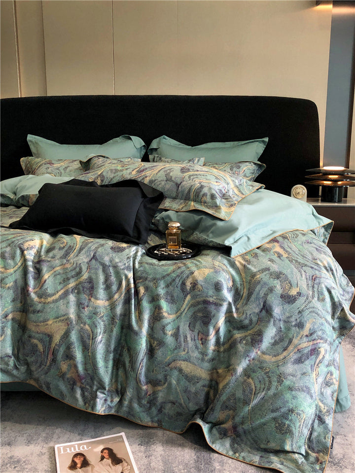 Long-staple Cotton Printed Four-piece Bedding Set Cotton BeddingProduct information:
 
 Pattern: geometric pattern, plant flowers
 
 Size specification: 1.5-1.8 M bed [M] [suitable for 200 x230cm duvet insert],1.8-2.0 M bed [L] [0nullLofinelong-staple cotton