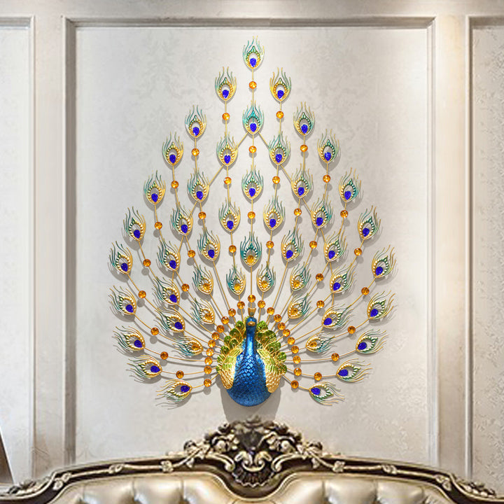 Creative Peacock Wall Hanging In The Living RoomProduct information:
 


 Material: Iron+Resin
 
 Size: 97cm * 76cm
 
 Space: living room, study, restaurant, entrance, commercial space


 


 Features:


 1. Adopt0nullLofineCreative Peacock Wall Hanging